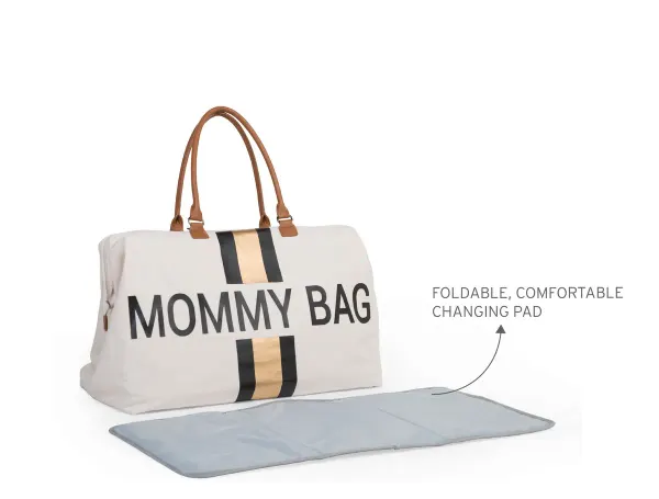 Childhome Mommy Bag Nursery Bag Off white with Black & Gold Stripes 2