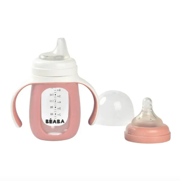 BEABA Glass Bottle + Silicone Sleeve - Old Pink