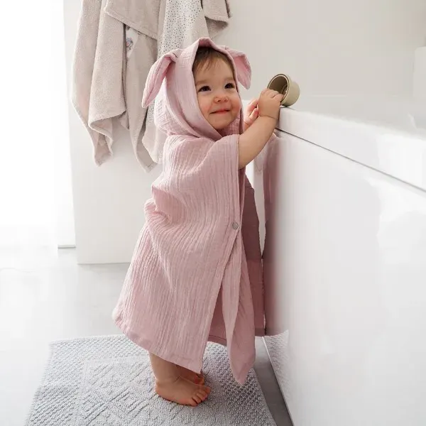 Maylily Muslin Bunny Hooded Poncho - Dusty Pink 2
