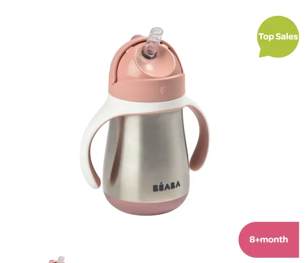 BEABA Stainless Steel Cup Straw 250ml - Pink