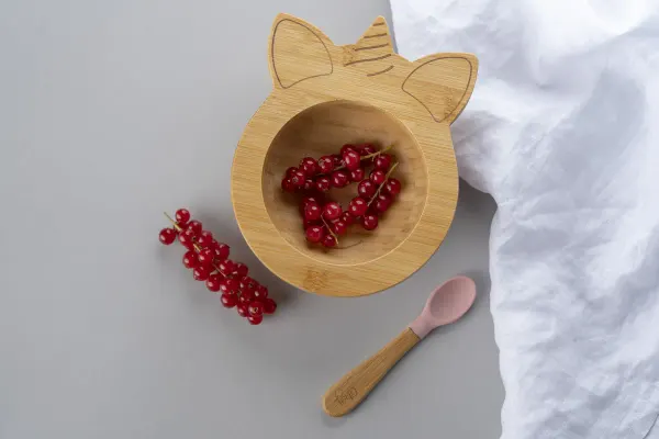 CITRON Bamboo Bowl & spoon - Unicorn Blush Pink + with suction 2