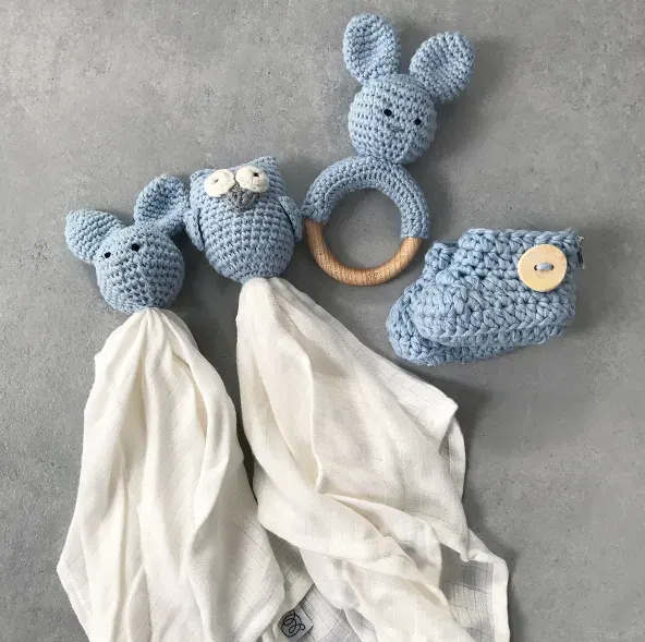 MAYLILY 100% Organic Cotton Baby Booties - Light Blue 2