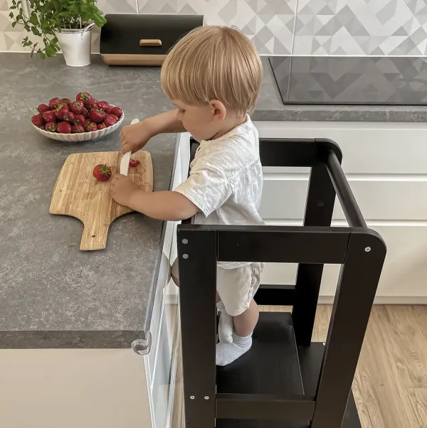 MeowBaby® Wooden Learning Tower with Step Stool (Black) 2