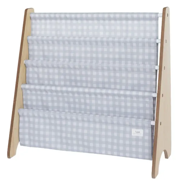 3 Sprouts - blue gingham recycled fabric book rack