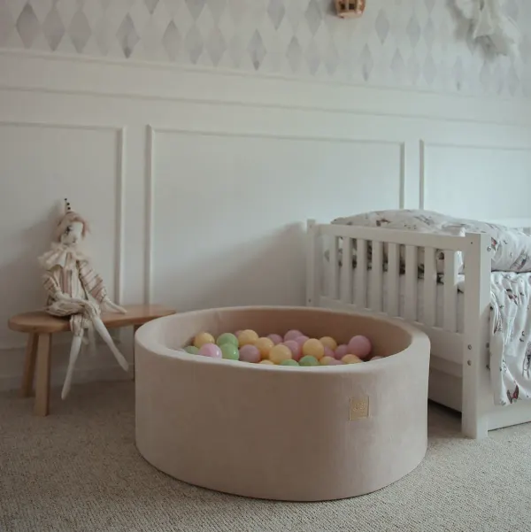 MeowBaby® Boho Sand Beige Velvet Ball Pit + 200 Balls 2