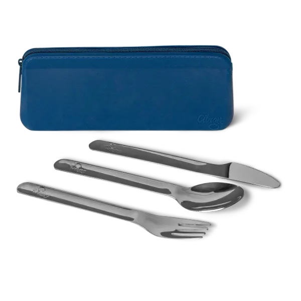 CITRON Stainless Steel Cutlery Set with Pouch - Blue