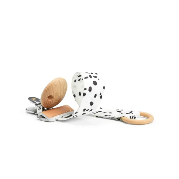 Elodie Pacifier Clip Wood - Dalmatian Dots 2
